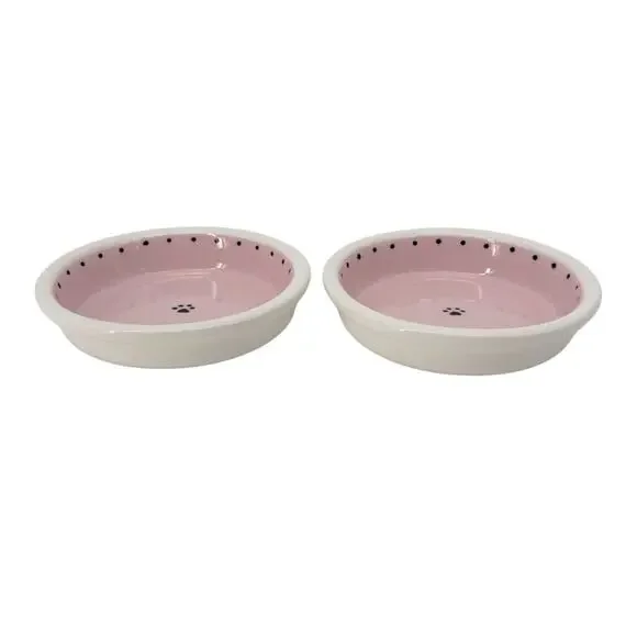 PET BOWLS Ceramic Small Pink Set of 2 - Picture 1 of 7